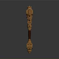 Steampunk Axe Mechanical Design With Brass Gears Copper Pipes And Blue Glowing Element