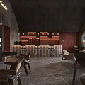 Bar Interior Design Featuring Industrial Style Neon Sign Round Windows Tables And Sculpture