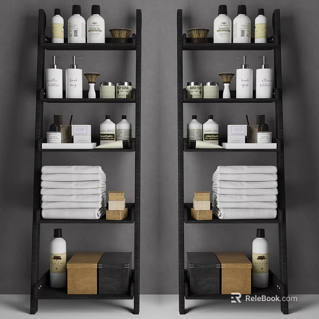 Black Bathroom Shelving Unit with Multi Tiers Towels and Bathroom Essentials 3d model 