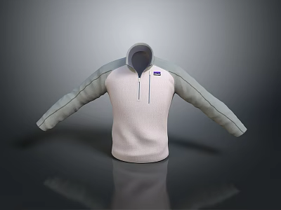 Light Pink Hoodie With Gray Sleeves Zip Neckline And Chest Logo Design 3d model