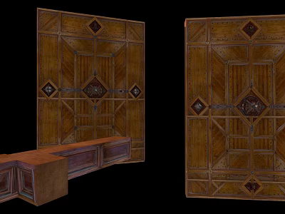 Carved Wooden Architectural Panel Featuring Geometric Patterns And Diamond Inlays 3d model