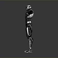 Silver Robot With Intricate Patterns Standing Arms Outstretched On Reflective Floor Gray Background 3d model