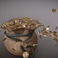 Traditional Clay Pottery Jar Overflowing With Gold Coins And Scattered Coins