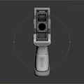 Futuristic Sci Fi Gun with Metallic Silver Body Blue Accent Lines and Ergonomic Grip Design