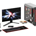 Gaming PC Setup With Transparent Case Red Fans Monitor Keyboard And Headphones
