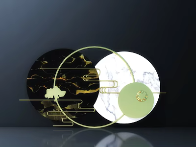 Modern Wall Decor With Round Black Gold Accents And Marble Texture Design 3d model