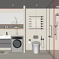 Modern Bathroom Interior Design With Washing Machine Toilet Glass Shower Vanity And Mirror