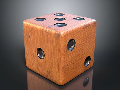 Wooden Dice Shaped Household Item With Circular Holes And Smooth Surface 3d model