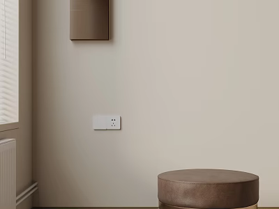 Round Brown Leather Side Table With Gold Legs In Beige Wall Room 3d model