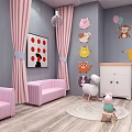 Adorable Baby Bathroom Featuring Cartoon Animal Stickers Rocking Chair Crib Sink And Mirror