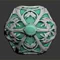 Elegant Green Vase With Intricate Silver Filigree And Top Green Gemstone