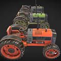Three Colorful Vintage Utility Tractors with Large Wheels Classic Design and Retro Style