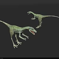 Two Light Green Reptilian Dinosaurs With Open Mouths And Long Tails In Dynamic Running Posture