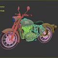 Gold Vintage Motorcycle With Brown Leather Seat And Shiny Metallic Engine