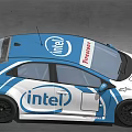 Honda Race Car With Blue And White Intel Branding And Racing Design