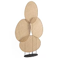 Modern Room Divider With Woven Rattan Oval Panels And Layered Design