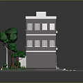 Modern Urban Scene With Multi Story Building Bus Tree And Bench