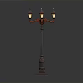 Vintage Street Lamp With Four Lamps Red Arms And Decorative Metal Pole