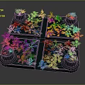 Cartoon Scene With Colorful Butterflies In Green Tray And Small Potted Plants