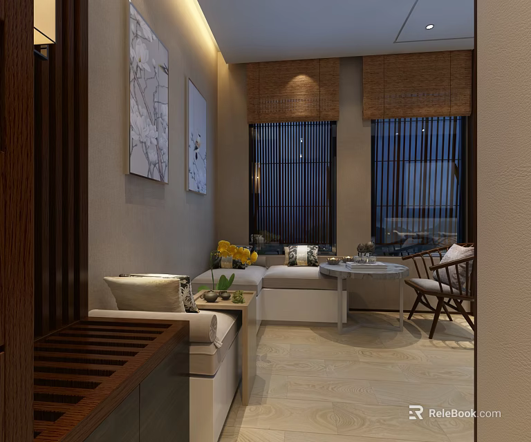 Modern Hotel Room Interior Design With Sofa Coffee Table And Wall Paintings 3d model 