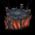 Mystical Circular Structure With Red Chains Stone Pillars And Flaming Lava Base 3d model