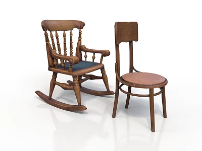 Wooden Rocking Chair with Armrest and Simple Straight Leg Chair Design 3d model