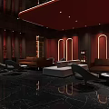 Modern Interior Design With Red Walls Dark Marble Flooring Brown Sofas And Lighting 3d model
