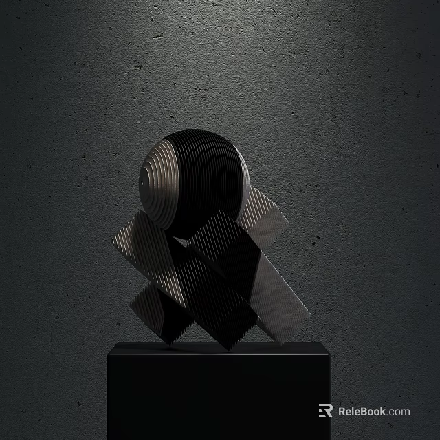 Modern Abstract Geometric Decorative Ornament Set With Black Silver Metallic Pieces And Black Base 3d model 