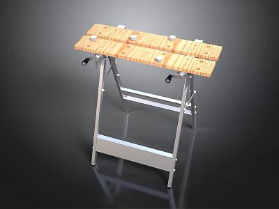 Portable Folding Table With Wooden Top And Metal Frame For Home Use 3d model