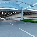 Modern Road Infrastructure Tunnel With Transparent Canopy Vehicles Lane Markings And Green Vegetation