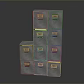 Gray Metal Stacked File Cabinets With Multiple Drawers And Labels Storage Solution 3d model