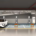 EV Charging Parking Garage With Numbered Bays And Parked Electric Vehicles