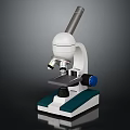 Professional White Microscope With Silver Eyepiece Black Base And Blue Knob 3d model