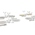 Modern Tableware Set With White Plates Glass Cups Wine Glasses And Forks