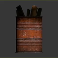 Vintage Rustic Red Metal Can Holding Wooden Brushes On Dark Background