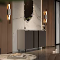 Modern Living Room With Wooden Hand Shaped Chair And Marble Decorative Panel