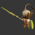 Cute Plant Creature Warrior Character With Leaf Spear And Floral Decorations 3d model