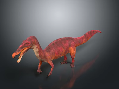 3D Rendered Red Brown Dinosaur Model With Open Mouth Standing On Gray Background 3d model