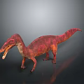 3D Rendered Red Brown Dinosaur Model With Open Mouth Standing On Gray Background