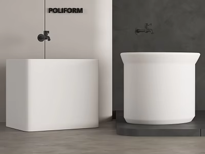 Poliform Modern White Square And Round Bathtub Design In Bathroom Interior 3d model