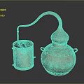 Traditional Copper Vessel with Curved Spout Two Handles and Small Matching Cup