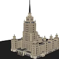 Elegant Grand Classical Hotel Building With Spire And Symmetrical Illuminated Facade