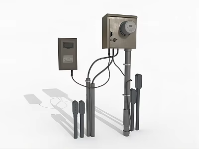 Heavy Duty Industrial Equipment Featuring Control Box Sensors Metal Rods and Connecting Wires 3d model