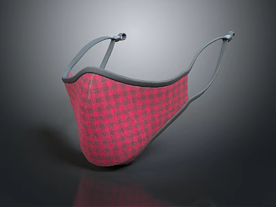 Red Checkered Fabric Face Mask With Gray Ear Loops And Comfortable Design 3d model