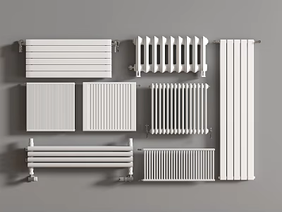 Different Styles Of White Wall Mounted Radiators With Modern Designs On 3d model