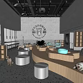 Modern Pet Friendly Café Interior With Wooden Seating Metal Stools Wall Logo And Open Space