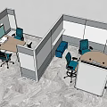 Modern Conference Room Interior With Partition Workstations Blue Chairs And Round Table 3d model
