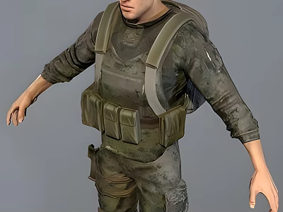 Man In Camouflage Uniform Wearing Tactical Vest And Backpack Full Body View 3d model