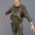 Man In Camouflage Uniform Wearing Tactical Vest And Backpack Full Body View