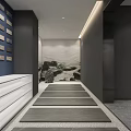 Modern Showroom With Marble Display Panels Polished Stone Floor And Recessed Lighting